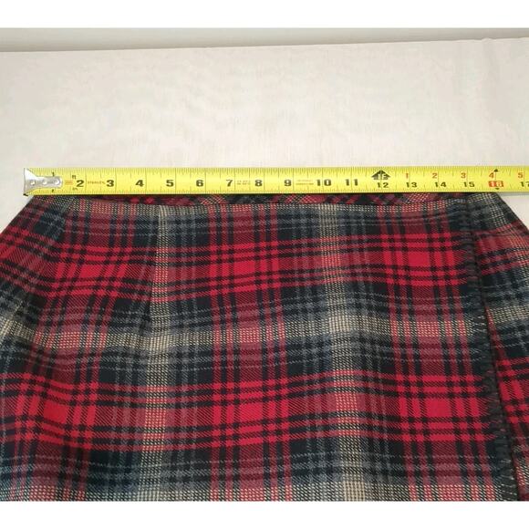 Eddie Bauer Wool Wrap Skirt Red Tartan Plaid Womens 14 Dark Academia Vintage - Picture 8 of 12